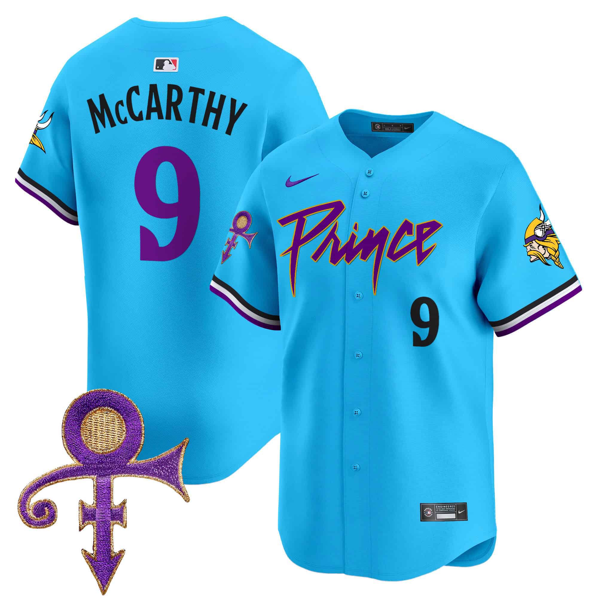 Men Minnesota Vikings 9 Mccarthy Light Blue 2024 Nike Prince Patch Vapor Premier Limited NFL Jersey